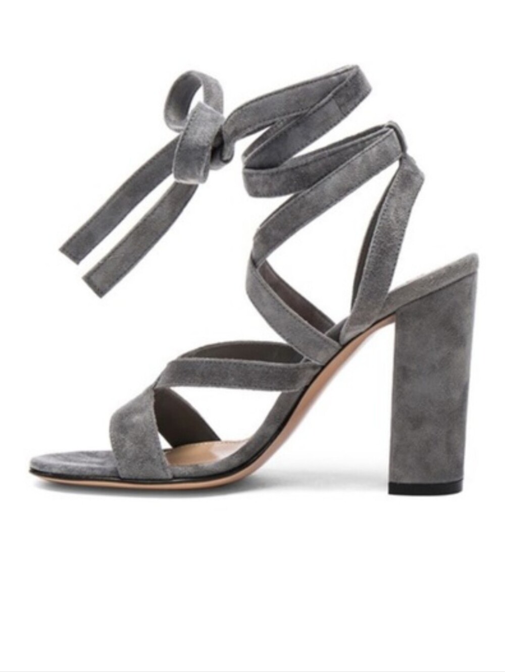 GIANVITO ROSSI Janis EUR 37.5 suede grey block heels strappy 4”